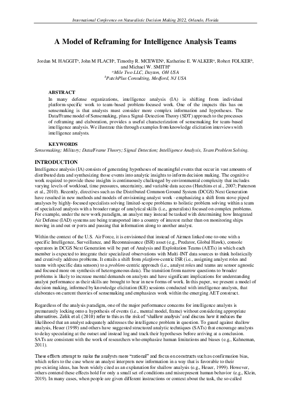 (PDF) A Model of Reframing for Intelligence Analysis Teams