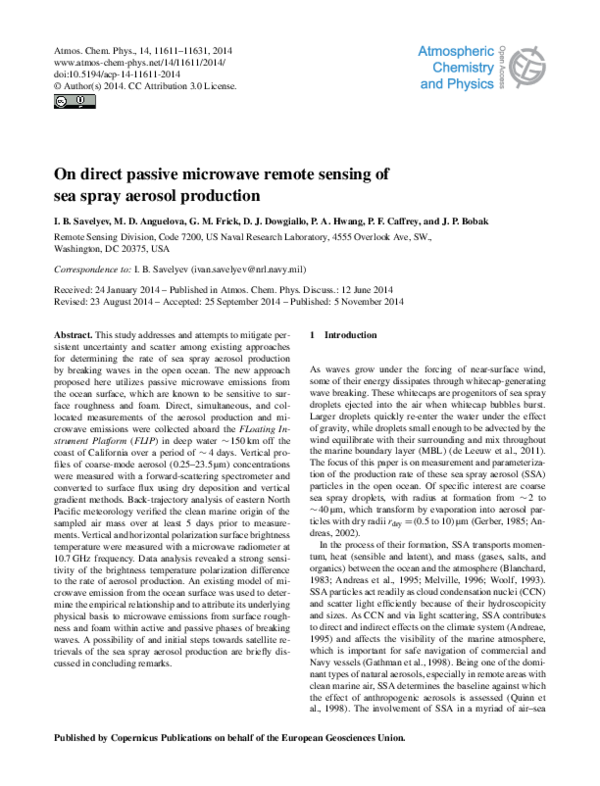 (PDF) On direct passive microwave remote sensing of sea spray aerosol ...