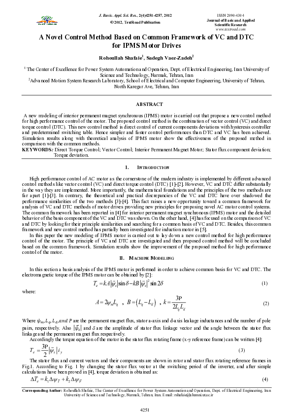 (PDF) A Novel Control Method Based on Common Framework of VC and DTC