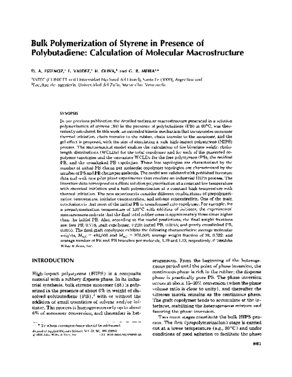 (PDF) Bulk polymerization of styrene in the presence of polybutadiene ...