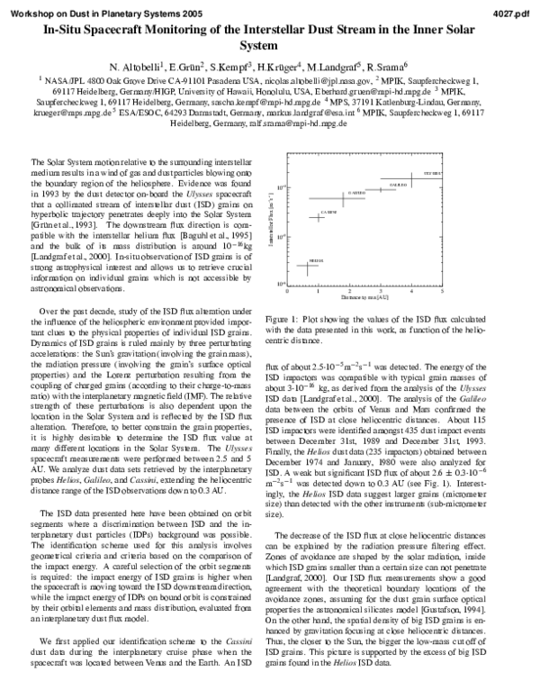 (PDF) In-Situ Spacecraft Monitoring of the Interstellar Dust Stream in ...