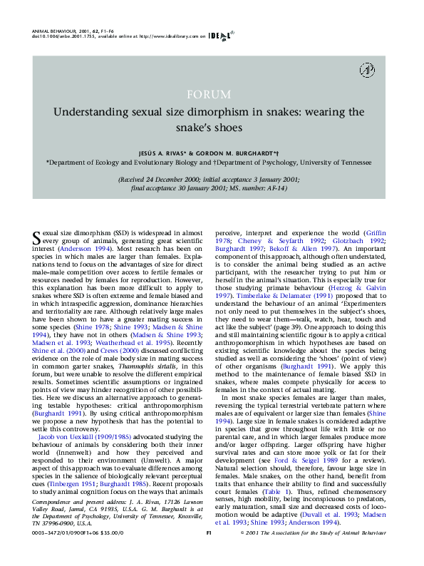 (PDF) Understanding sexual size dimorphism in snakes: wearing the snake ...
