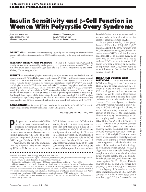 (PDF) Insulin Sensitivity and β-Cell Function in Women With Polycystic ...
