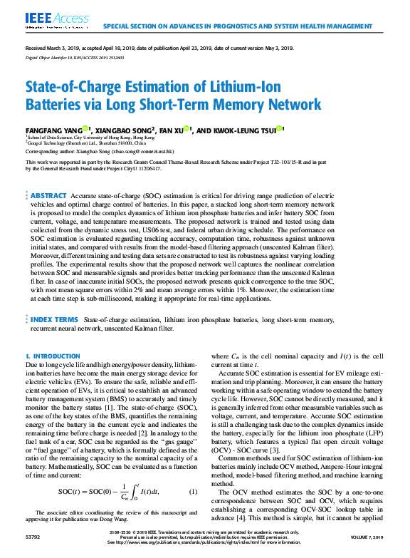 (PDF) State of Charge Estimation of Lithium-Ion Batteries by Extended ...