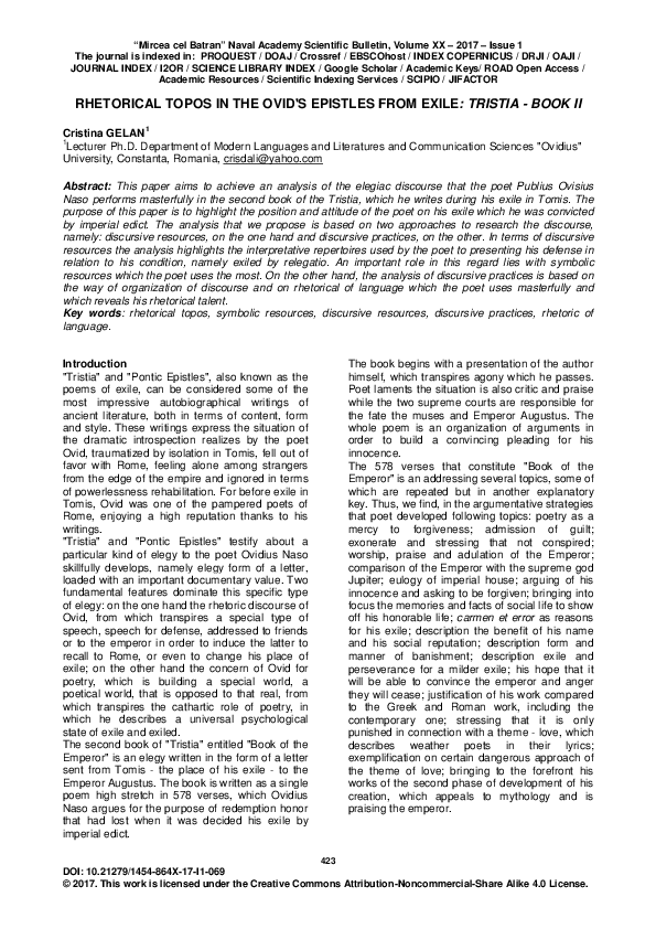 (PDF) Rhetorical Topos in the Ovid's Epistles from Exile : Tristia ...