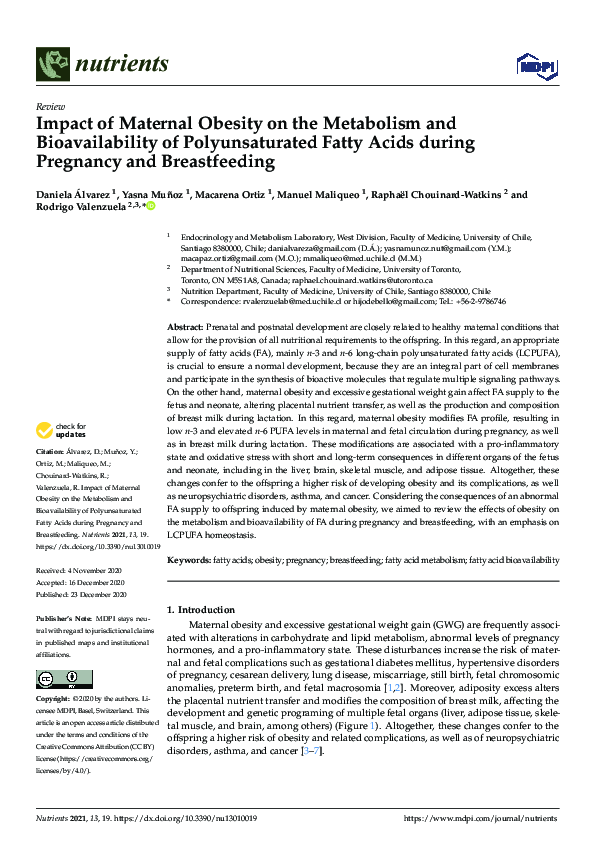 (PDF) Impact of Maternal Obesity on the Metabolism and Bioavailability ...