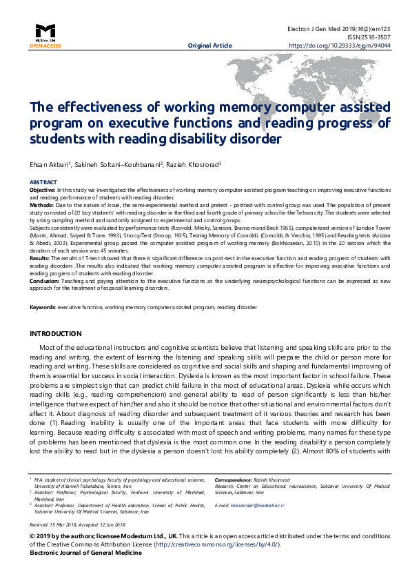 (PDF) The effectiveness of working memory computer assisted program on ...
