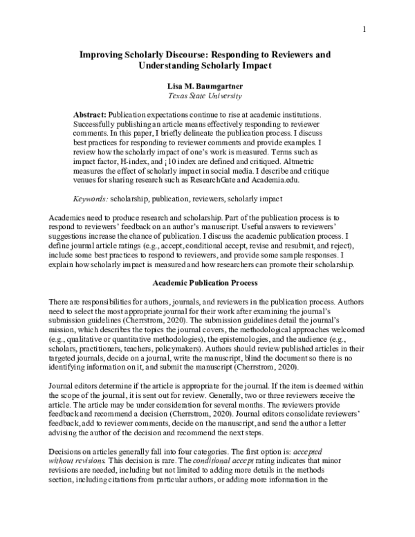 (PDF) Improving Scholarly Discourse: Responding to Reviewers and ...