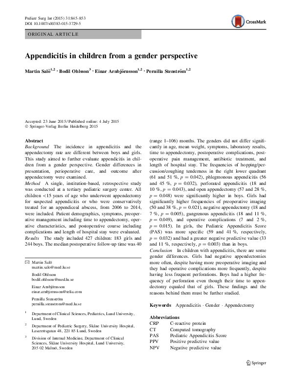 (PDF) Appendicitis in children from a gender perspective