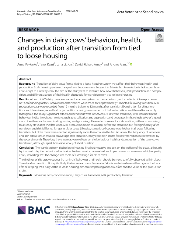 (PDF) Changes in dairy cows’ behaviour, health, and production after ...