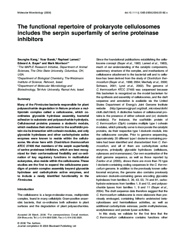 (PDF) The functional repertoire of prokaryote cellulosomes includes the ...