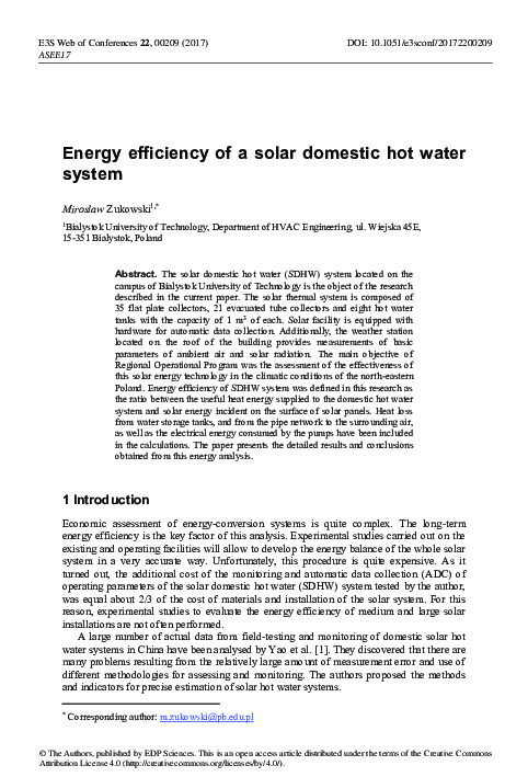 (PDF) Energy efficiency of a solar domestic hot water system