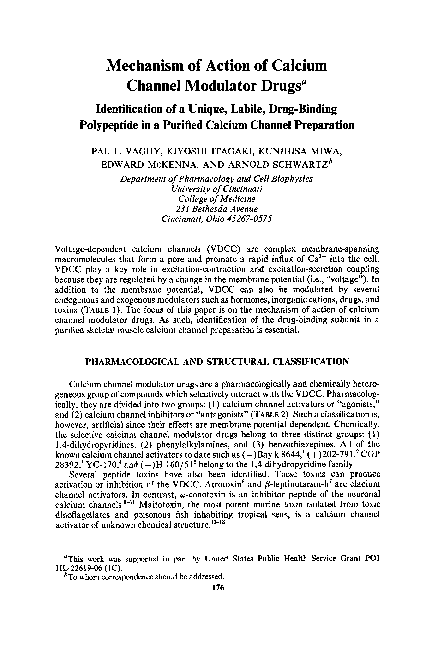 (PDF) Mechanism of Action of Calcium Channel Modulator Drugs