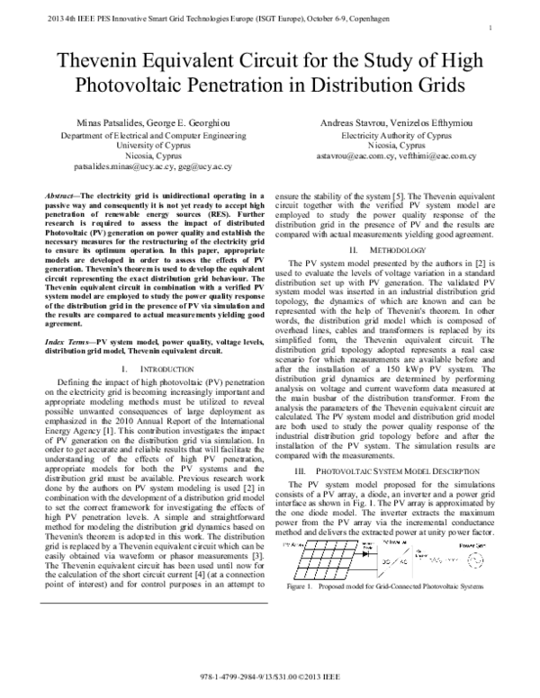 (PDF) Thevenin equivalent circuit for the study of high photovoltaic ...