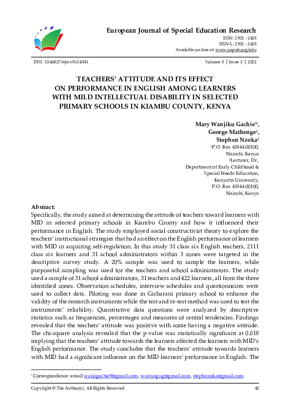 (PDF) Teachers’ Attitude and Its Effect on Performance in English Among ...