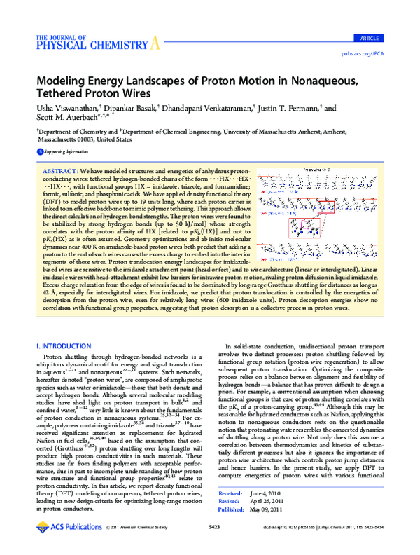 (PDF) Modeling Energy Landscapes of Proton Motion in Nonaqueous ...