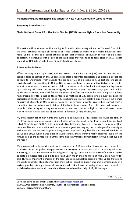 (PDF) Mainstreaming Human Rights Education – A New NCSS Community Looks ...