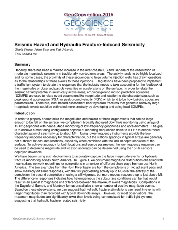 (PDF) Seismic Hazard and Hydraulic Fracture-induced Seismicity