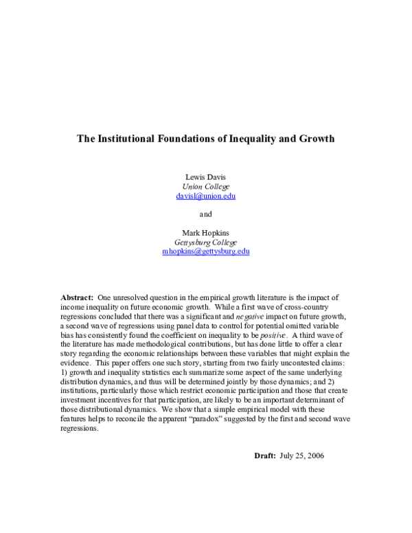 (PDF) The Institutional Foundations of Inequality and Growth