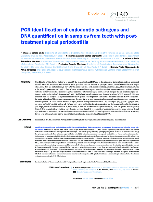 (PDF) PCR identiﬁcation of endodontic pathogens and DNA quantiﬁcation ...
