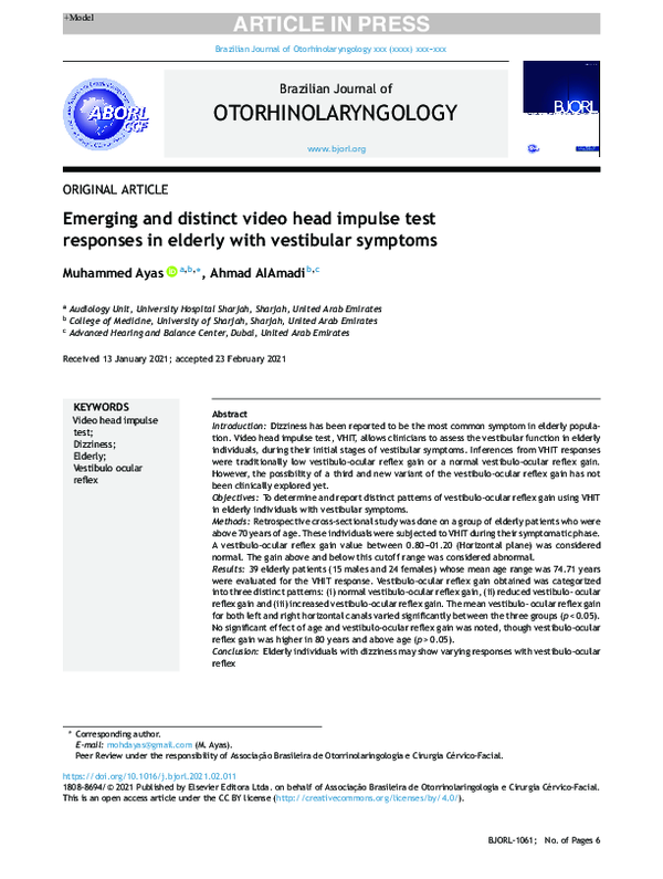 (PDF) Emerging and distinct video head impulse test responses in ...