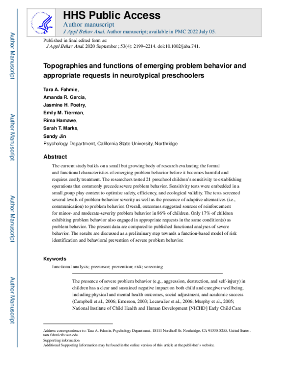 (PDF) Topographies and functions of emerging problem behavior and ...