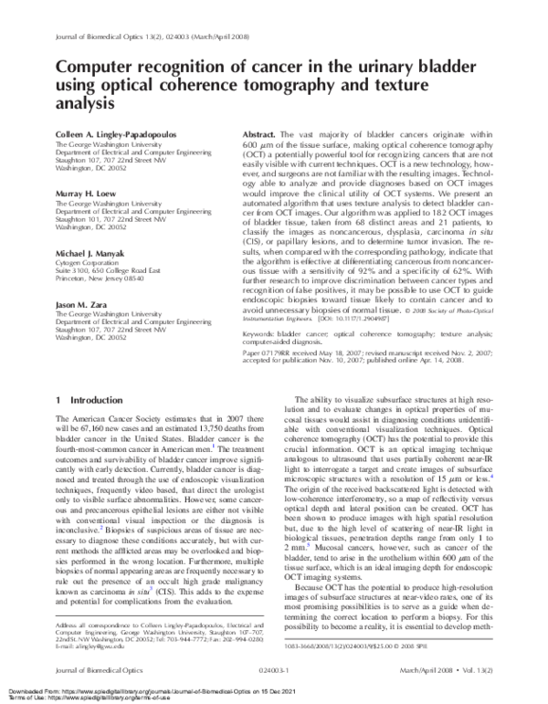 (PDF) Computer recognition of cancer in the urinary bladder using ...