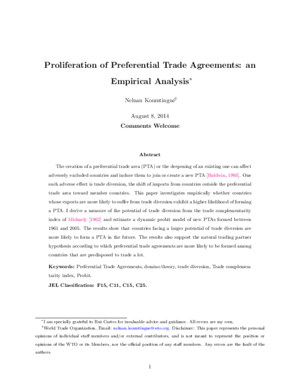 (PDF) Proliferation of Preferential Trade Agreements and Its Impact on ...