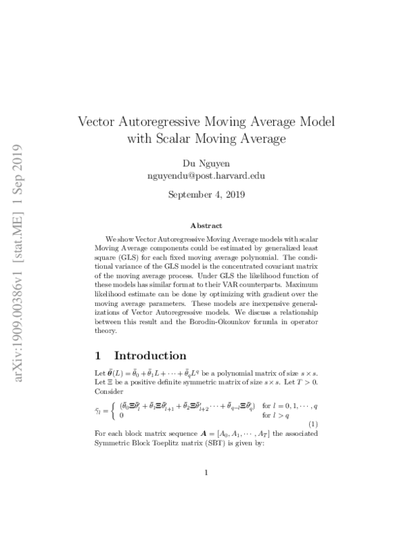 (PDF) Vector Autoregressive Moving Average Model with Scalar Moving Average
