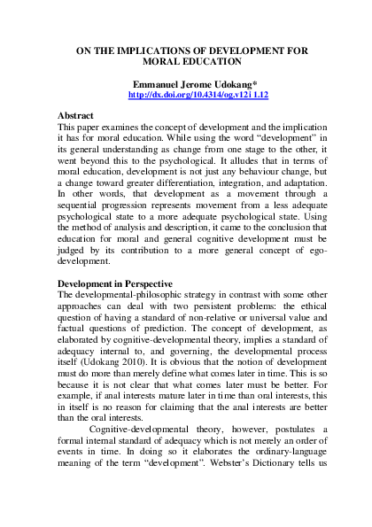 (PDF) On the implications of development for moral education