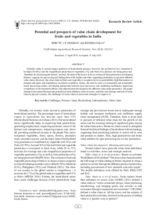 (PDF) Potential and prospects of value chain development for fruits and ...