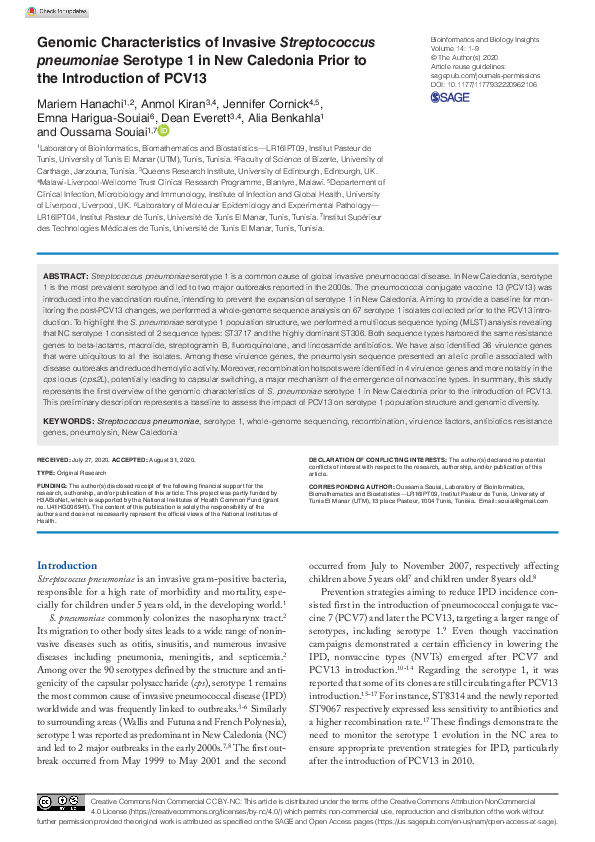 (PDF) Genomic Characteristics of Invasive Streptococcus pneumoniae ...