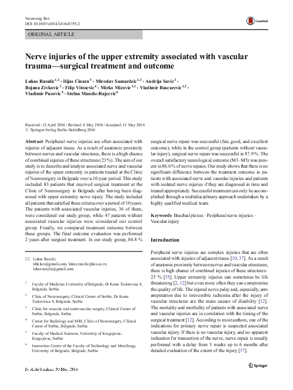(PDF) Nerve injuries of the upper extremity associated with vascular ...
