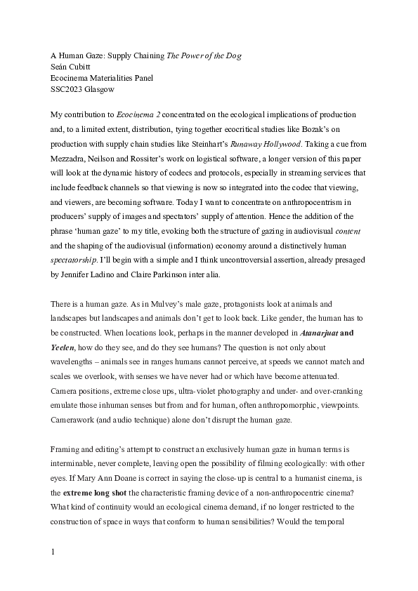 (DOC) A Human Gaze: Supply Chaining The Power of the Dog Seán Cubitt ...