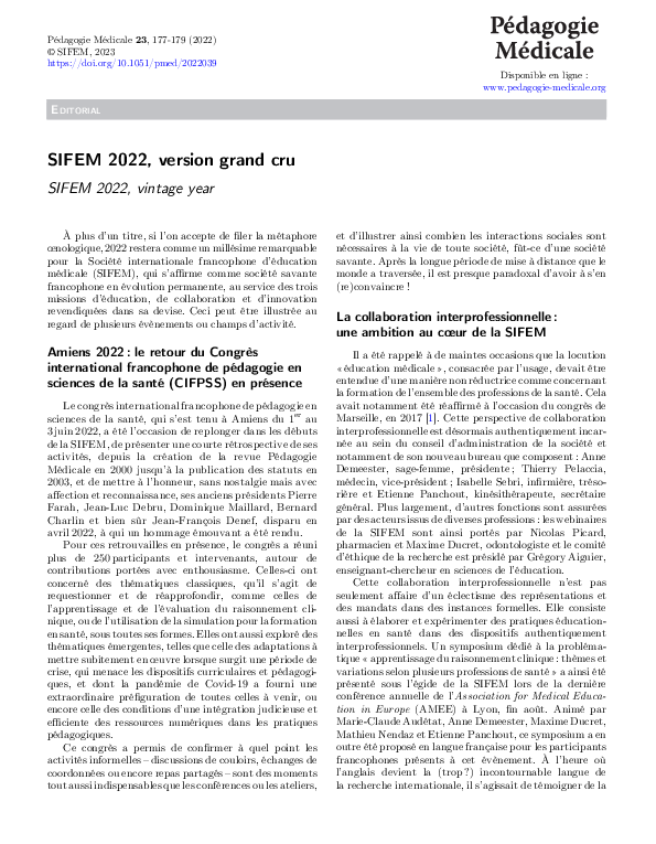 (PDF) SIFEM 2022, version grand cru