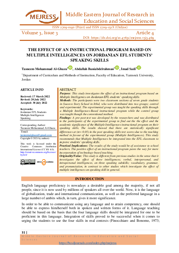 (PDF) The Effect of an Instructional Program Based on Multiple ...