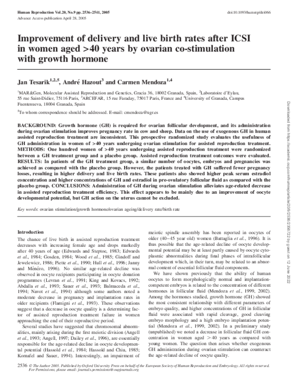 (PDF) Improvement of delivery and live birth rates after ICSI in women ...