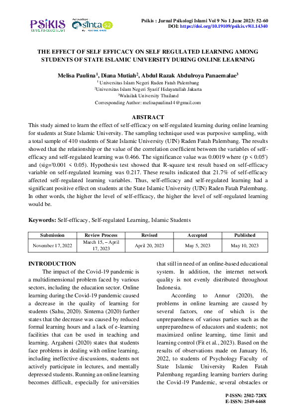 (PDF) The Effect of Self Efficacy on Self Regulated Learning Among ...