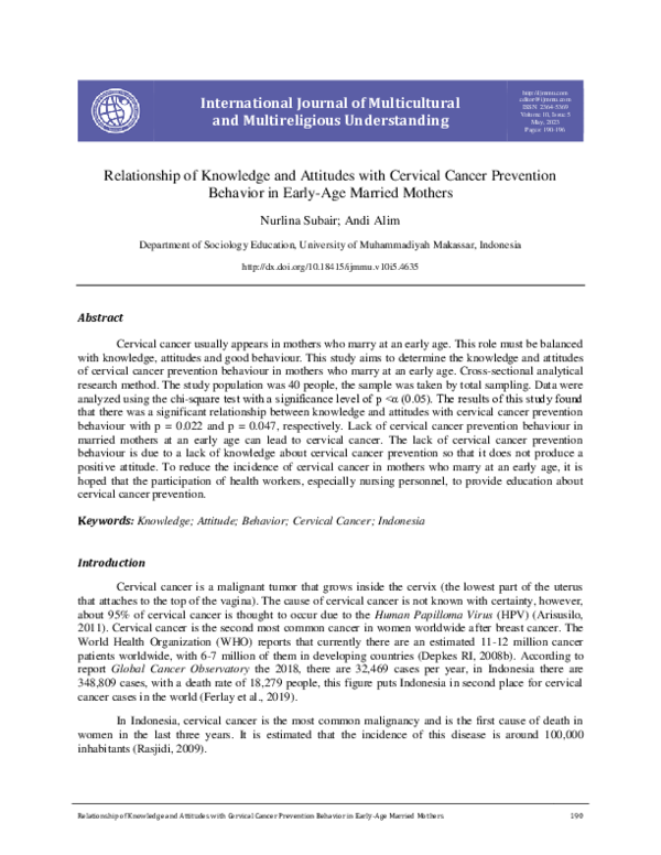 (PDF) Relationship of Knowledge and Attitudes with Cervical Cancer ...