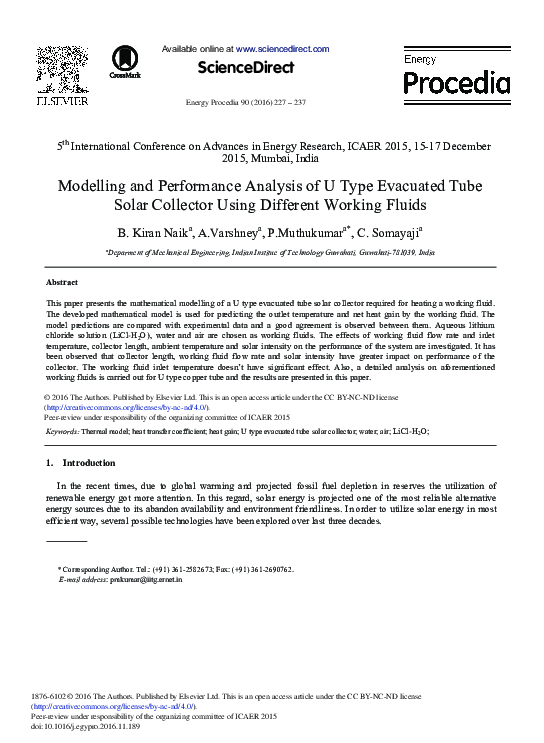 (PDF) Modelling and Performance Analysis of U Type Evacuated Tube Solar ...