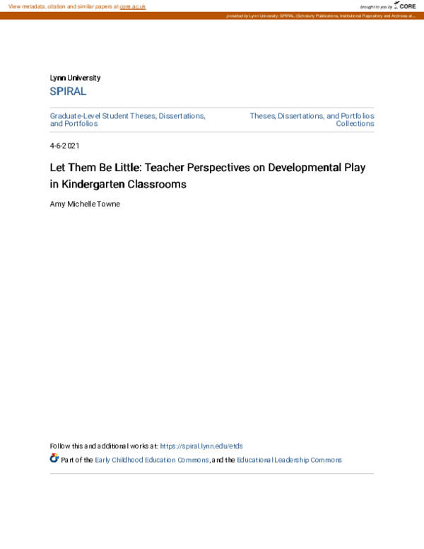 (PDF) Let Them Be Little: Teacher Perspectives on Developmental Play in ...