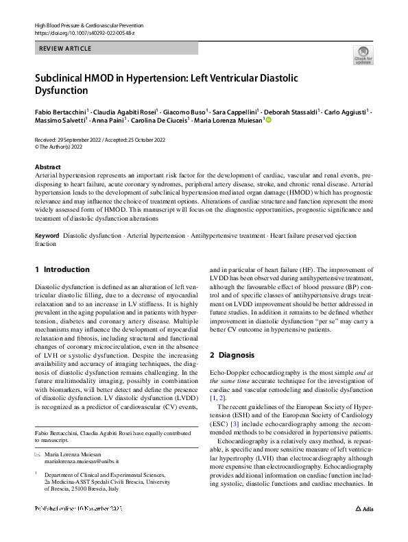 (PDF) Subclinical HMOD in Hypertension: Left Ventricular Diastolic ...
