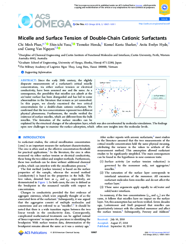 (PDF) Micelle and Surface Tension of Double-Chain Cationic Surfactants