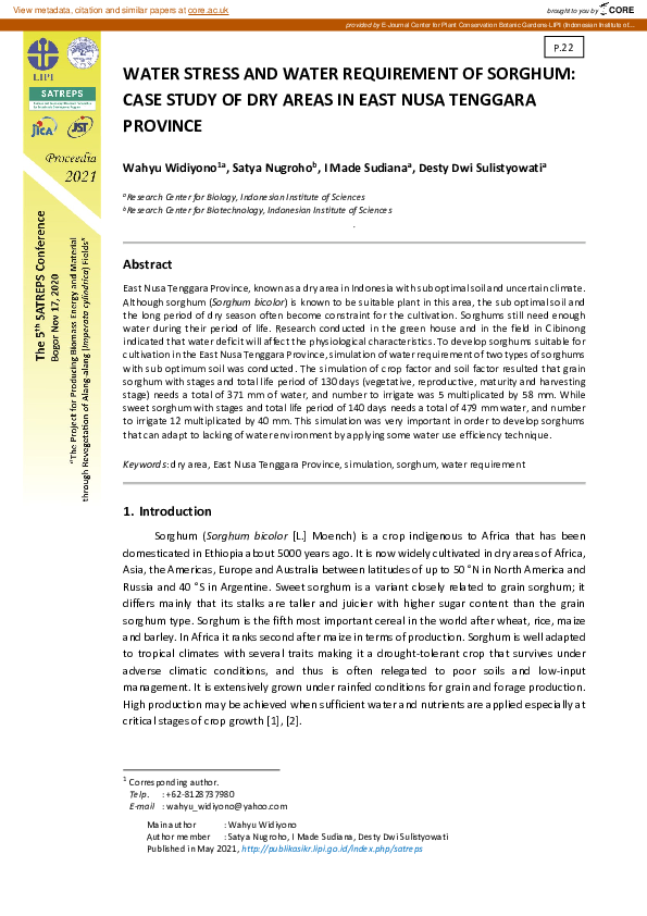 (PDF) Water Stress and Water Requirement of Case Study of Dry