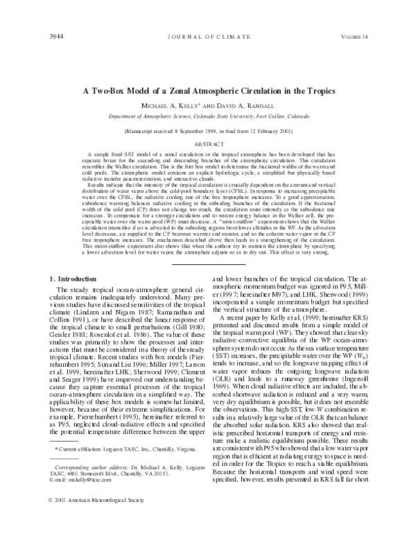 (PDF) A Two-Box Model of a Zonal Atmospheric Circulation in the Tropics