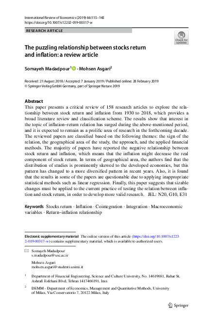 (PDF) The puzzling relationship between stocks return and inflation: a ...