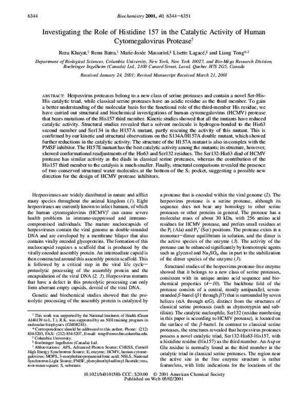 (PDF) Investigating the Role of Histidine 157 in the Catalytic Activity ...