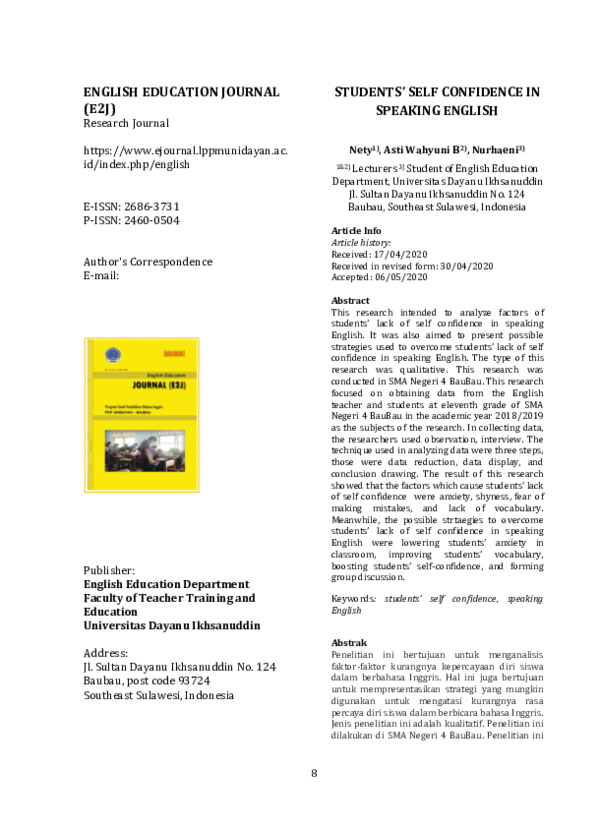 (PDF) Students’ Self Confidence in Speaking English
