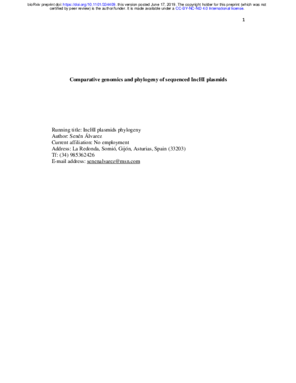 (PDF) Comparative genomics and phylogeny of sequenced IncHI plasmids