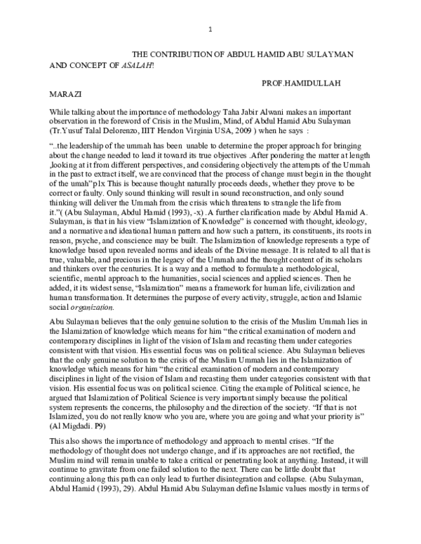 (DOC) THE CONTRIBUTION OF ABDUL HAMID ABU SULAYMAN AND CONCEPT OF ASALAH